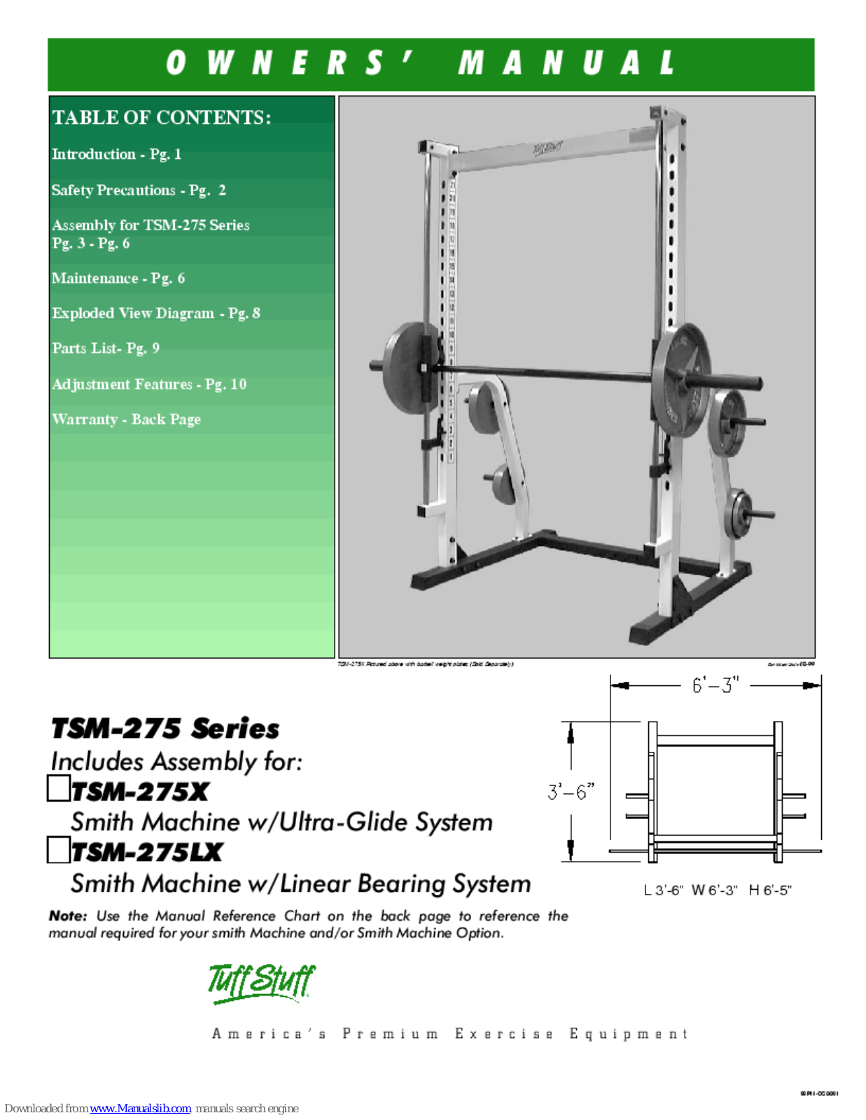 TuffStuff TSM-275X, TSM-275LX Owner's Manual