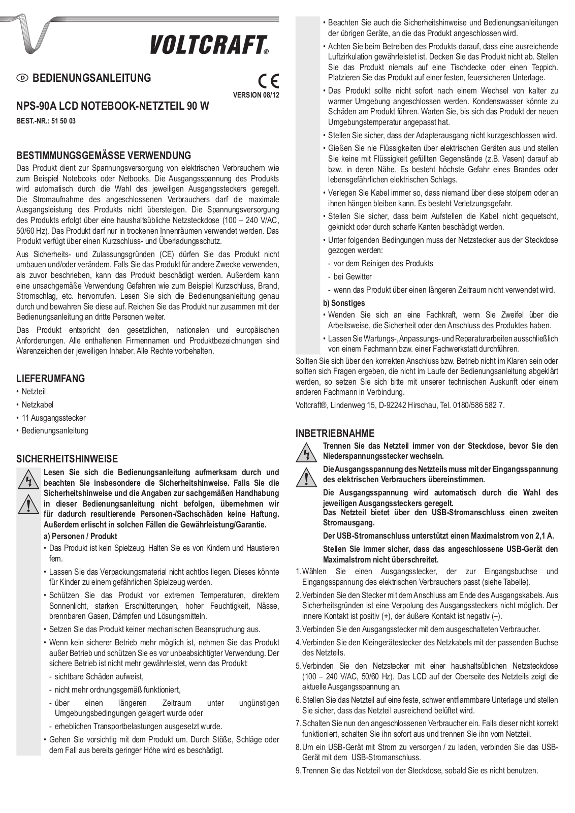 VOLTCRAFT NPS-90A LCD Operating Instructions