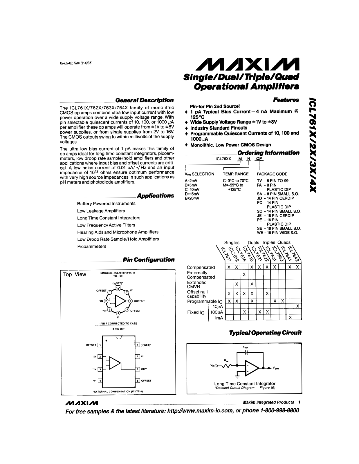 MAXIM ICL761X Technical data