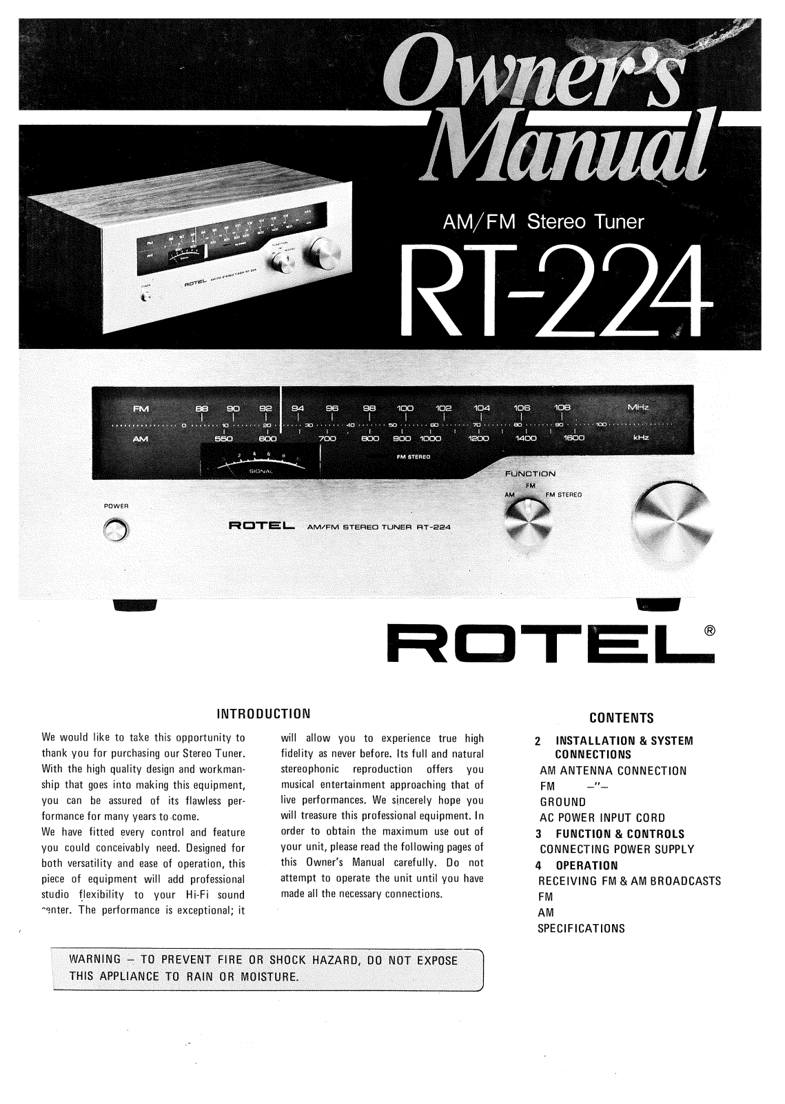 Rotel RT-224 User Manual