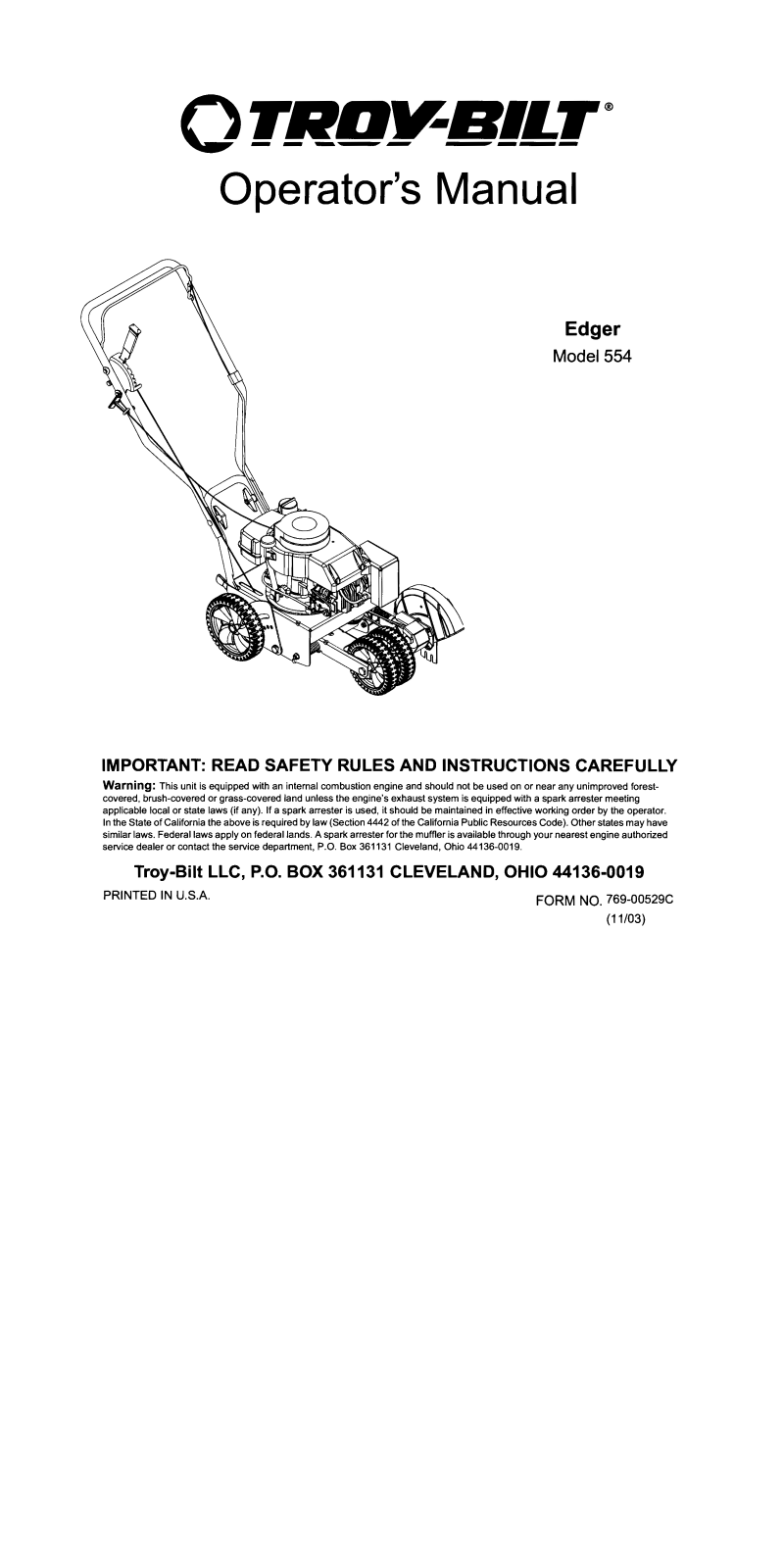 Troy-Bilt 554 User Manual