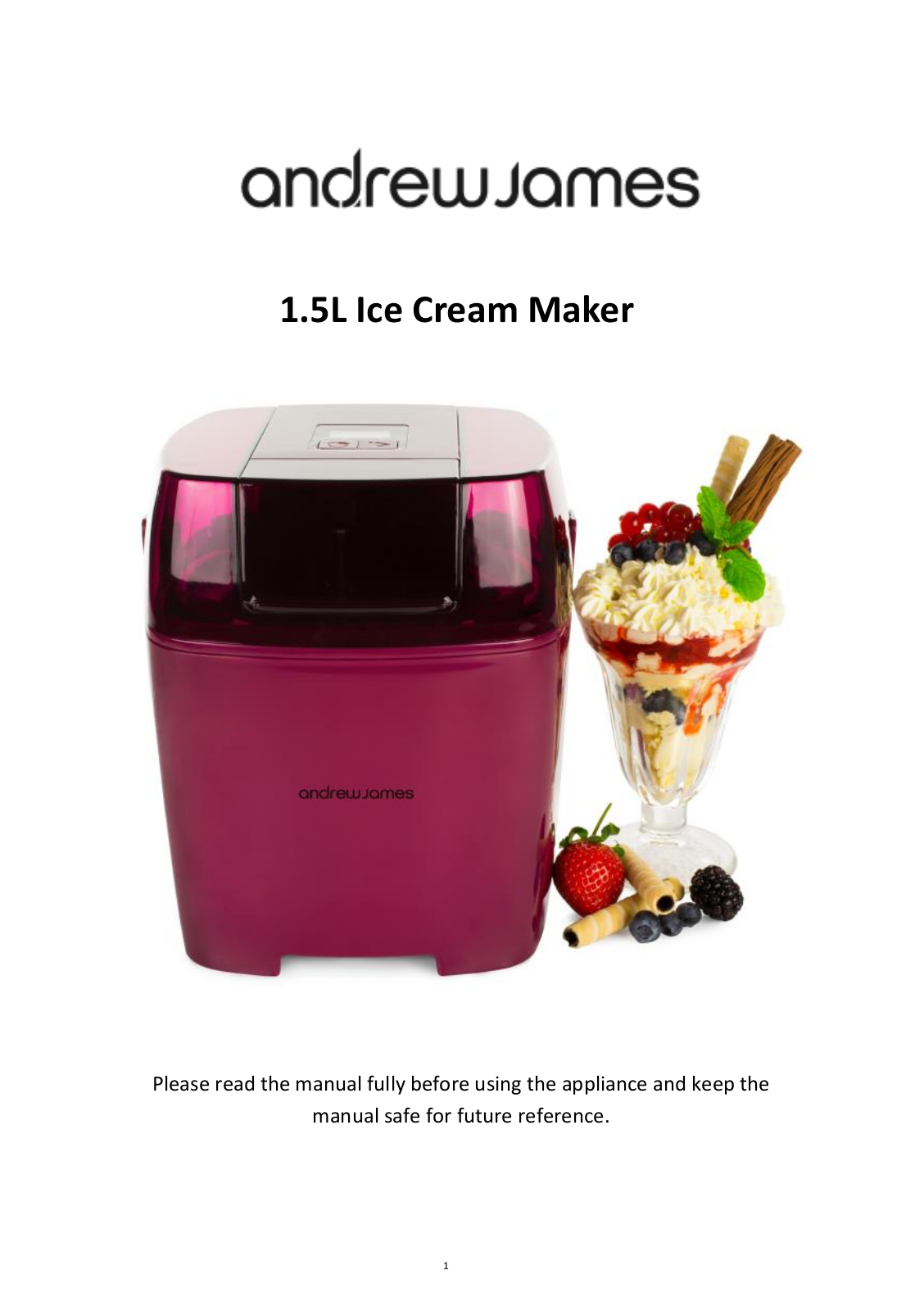 Andrew James Premium Digital 1.5L Ice Cream Maker User Manual