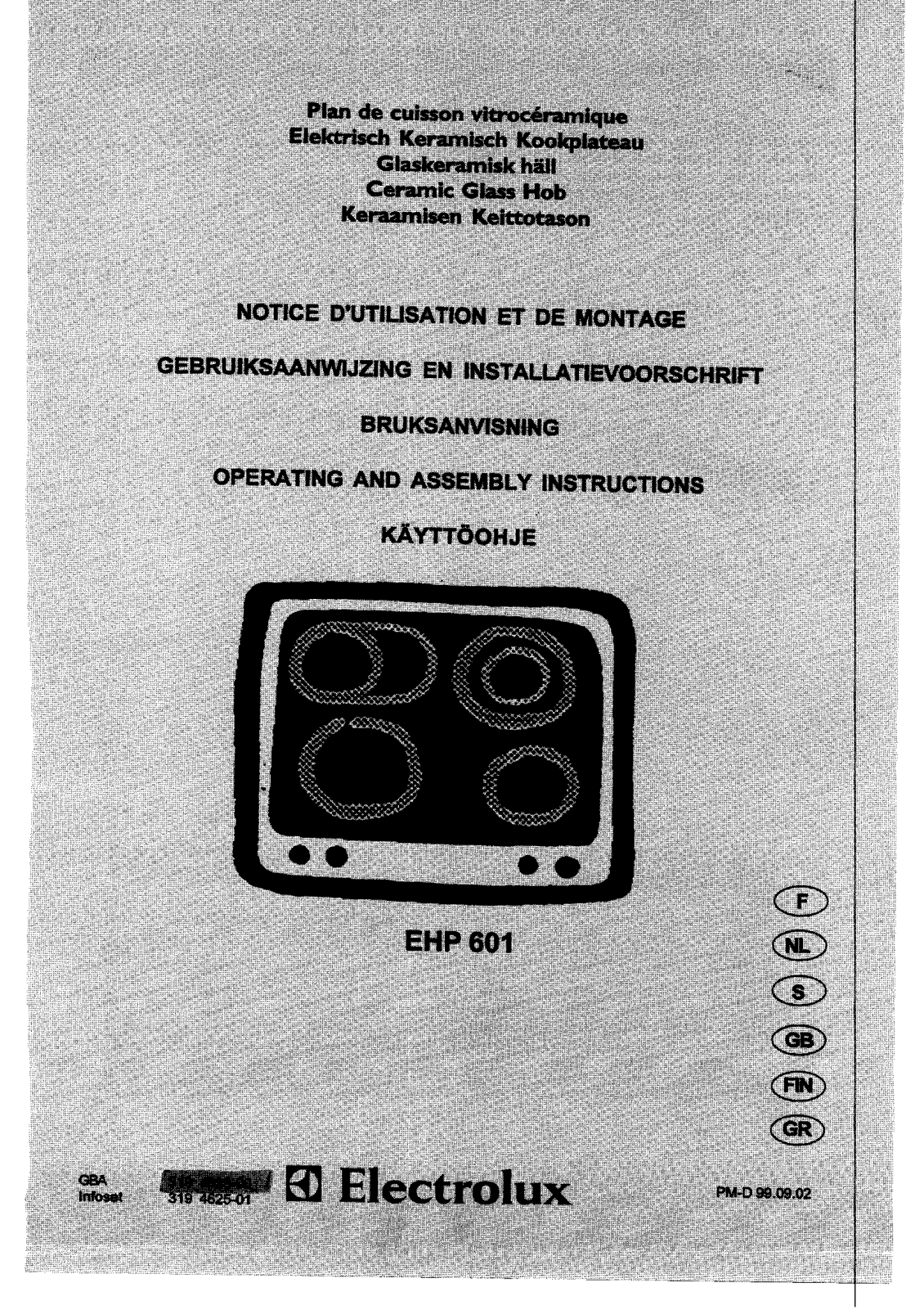 Electrolux EHP601K, EHP601X, EHP601W User Manual