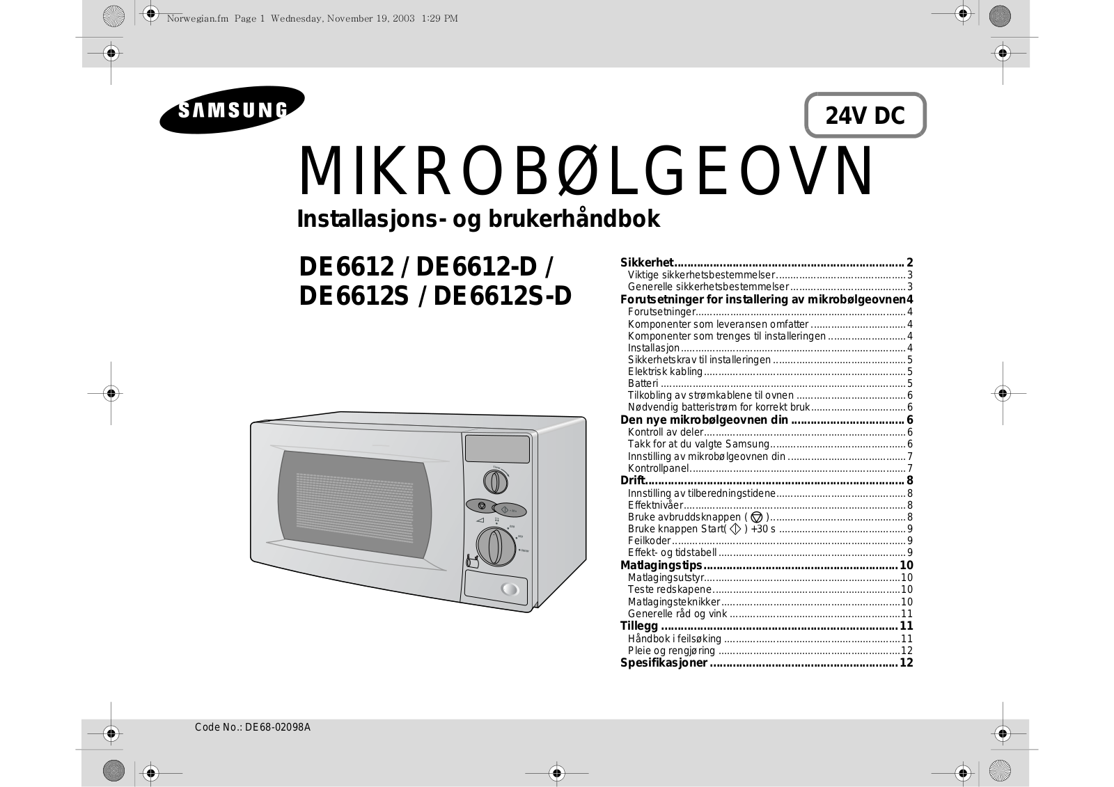 Samsung DE6612-D, DE6612S, DE6612S-D User Manual