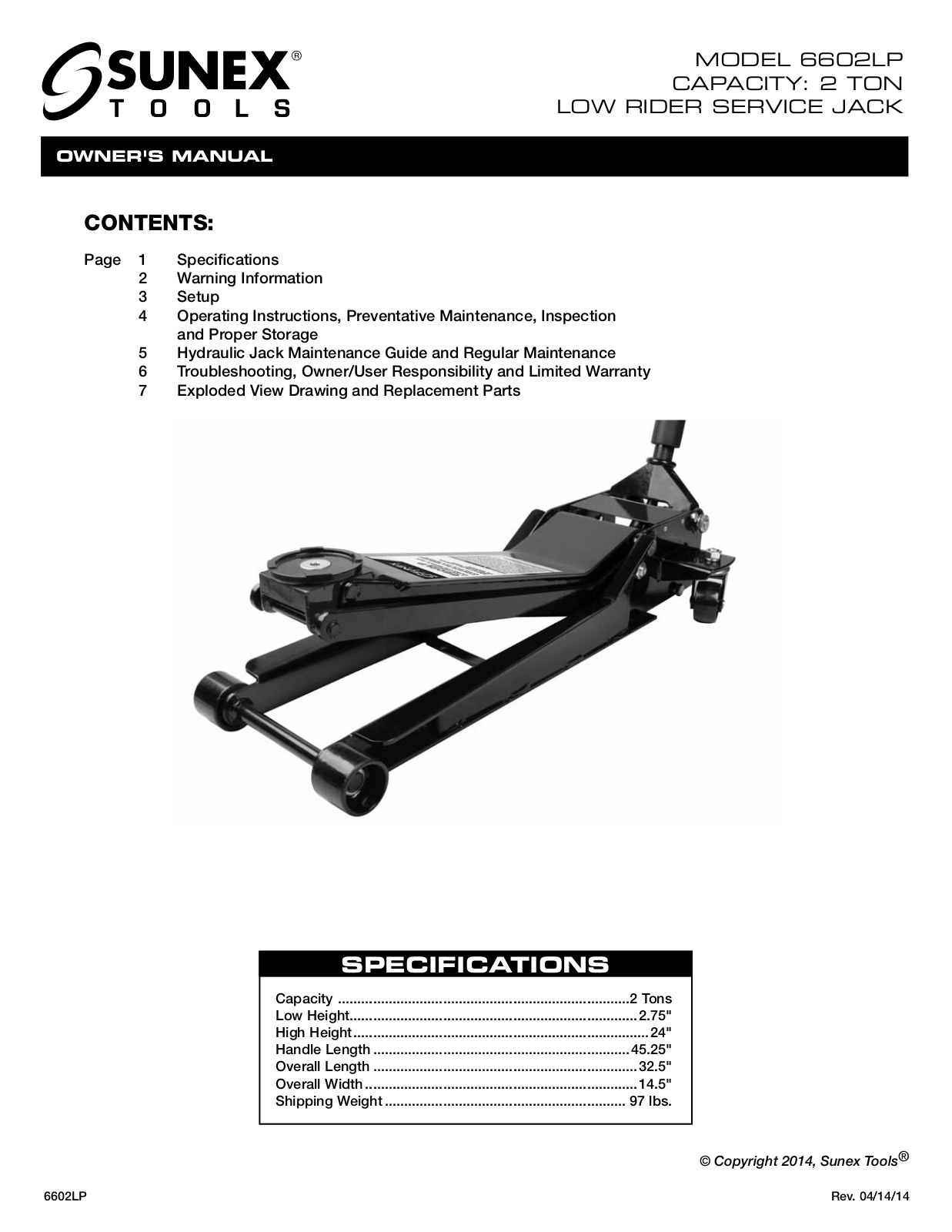 Sunex Tools 6602LP User Manual