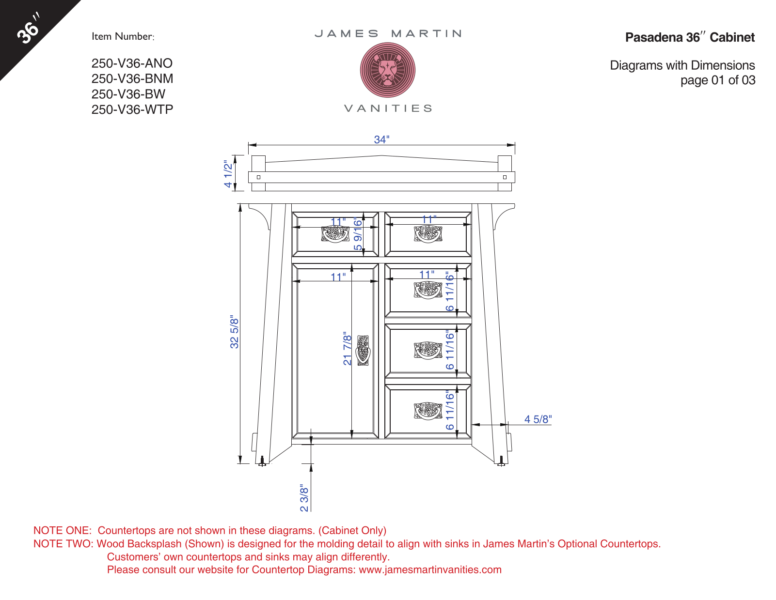 James Martin 250V36RFINTO, 250V36BNM3AF, 250V36BNM3CAR Diagram