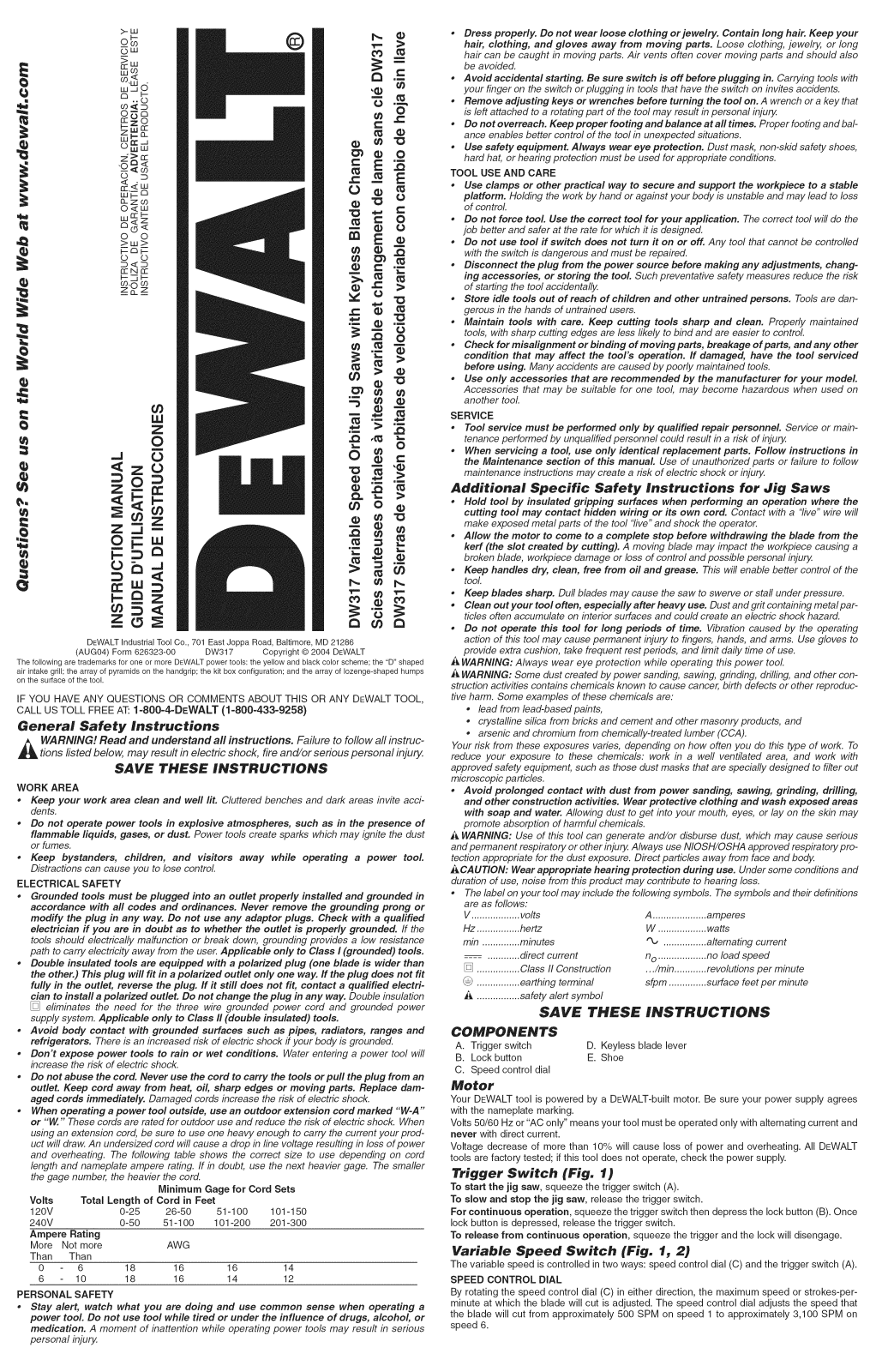 DeWalt DW317K TYPE1 Owner’s Manual