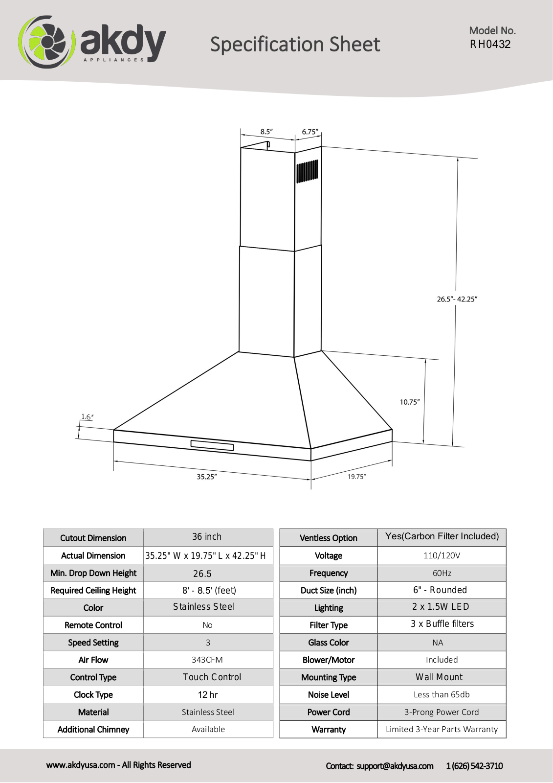 AKDY RH0432 Specifications