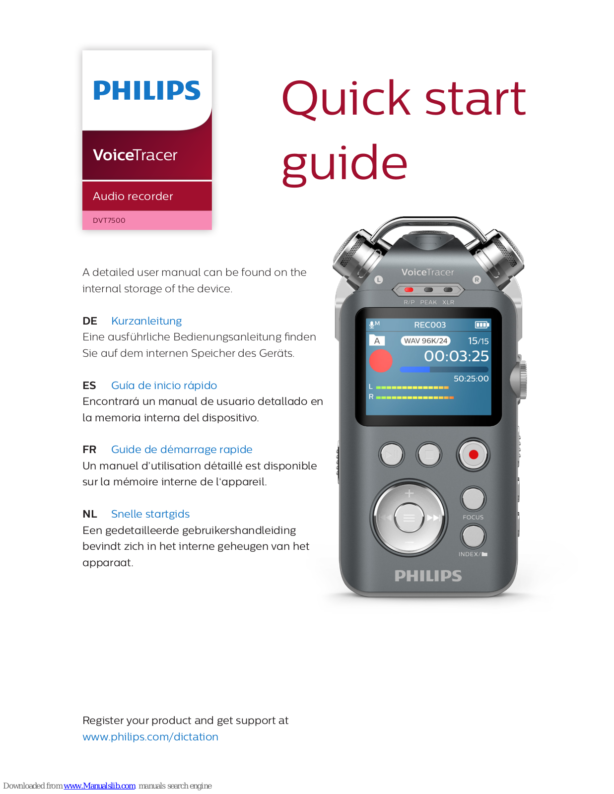 Philips VoiceTracer DVT7500 Quick Start Manual