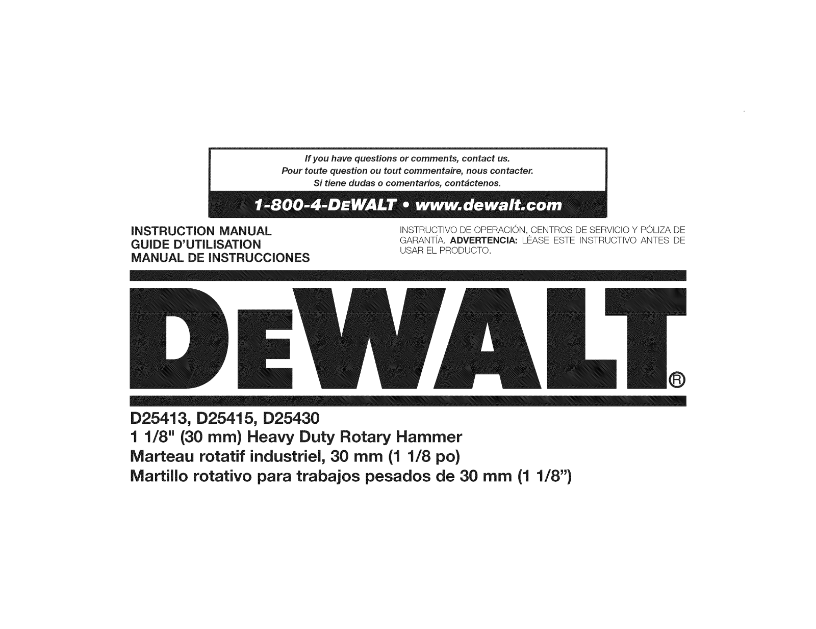 DeWalt D25413K TYPE 1 Owner’s Manual