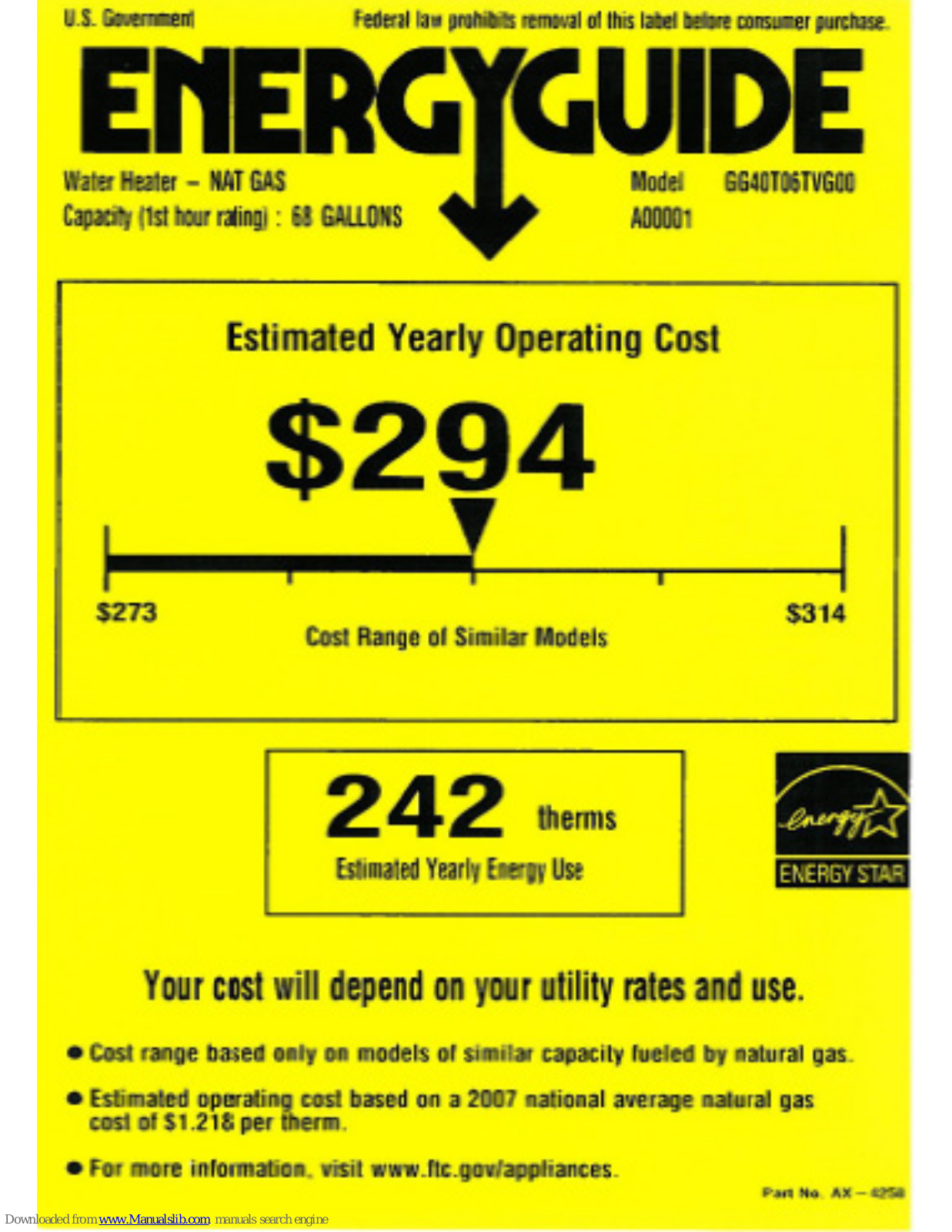 GE GG40T06TVG, GG40T06TVG00 Energy Manual