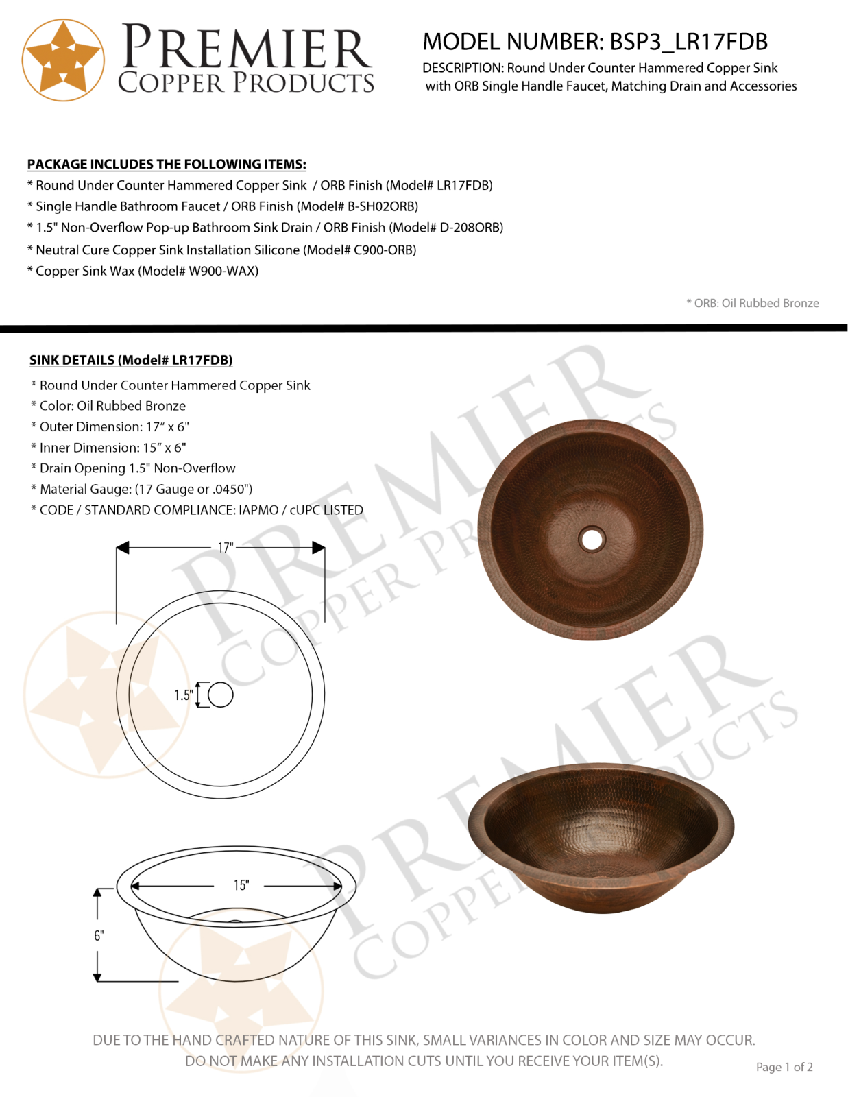 Premier Copper Products IER1632 Specifications - ManualMachine.com