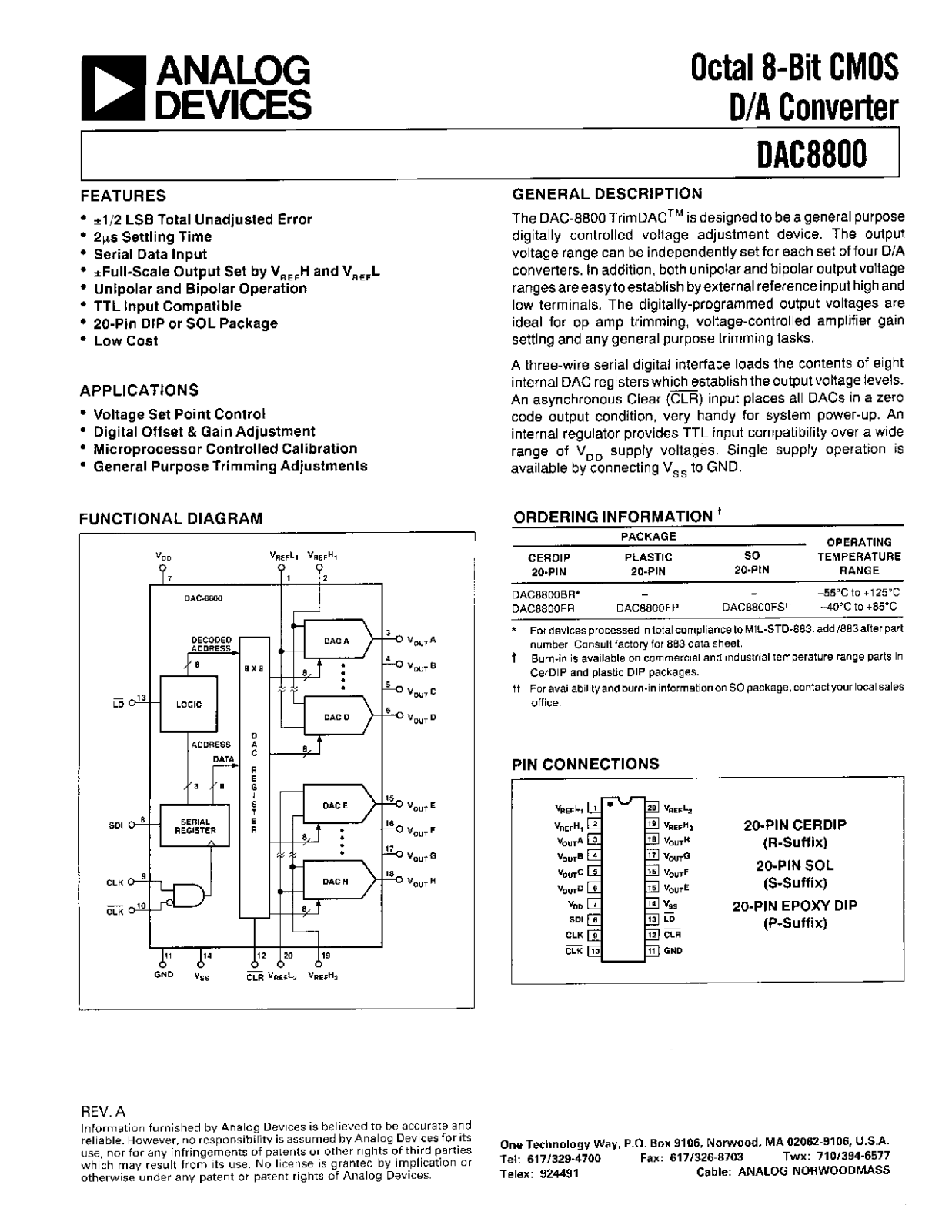 Analog Devices DAC8800FS, DAC8800FR, DAC8800FP, DAC8800BR Datasheet