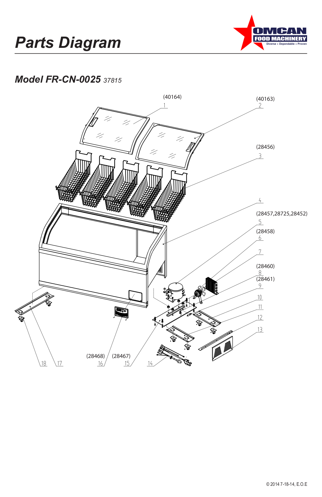 Omcan Food Machinery FR-CN-0025 Parts List