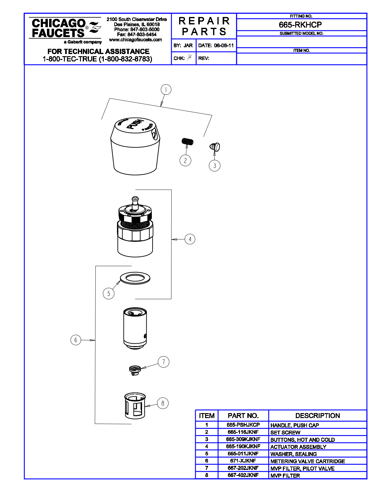 Chicago Faucet 665-RKH Parts List