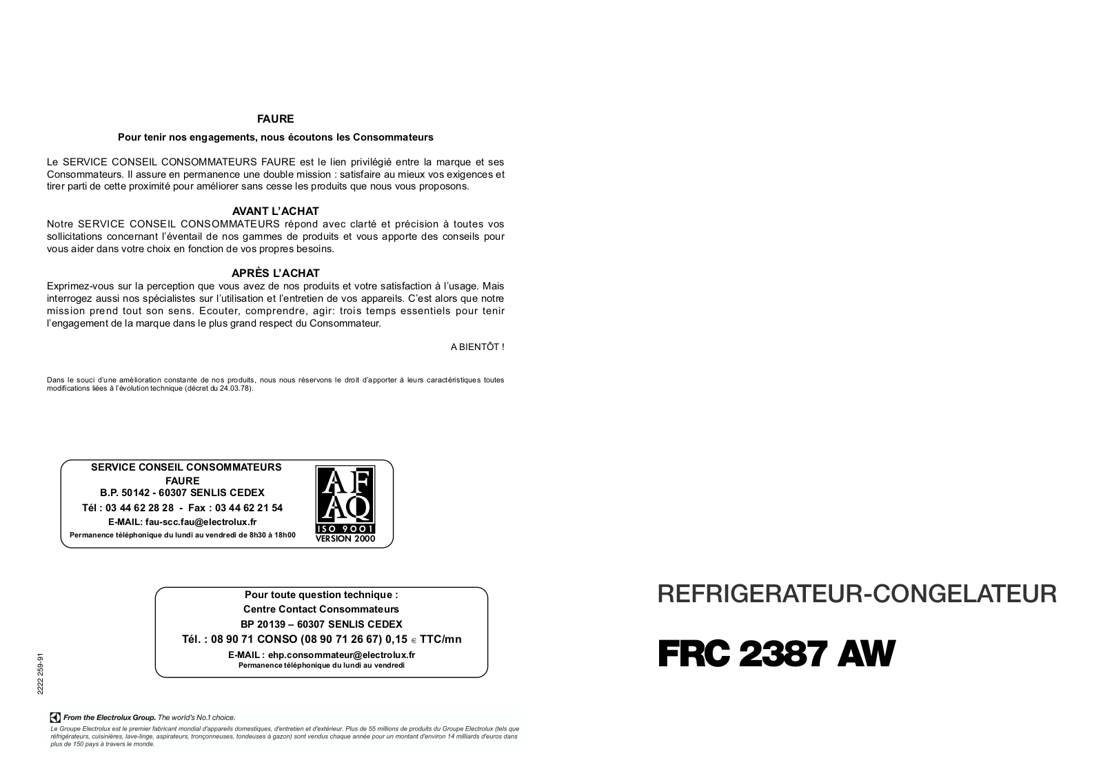 FAURE FRC 2387 User Manual