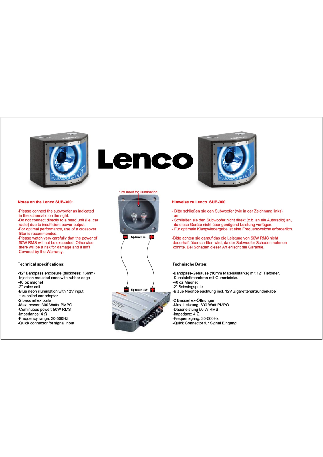 LENCO SUB-300 User Manual