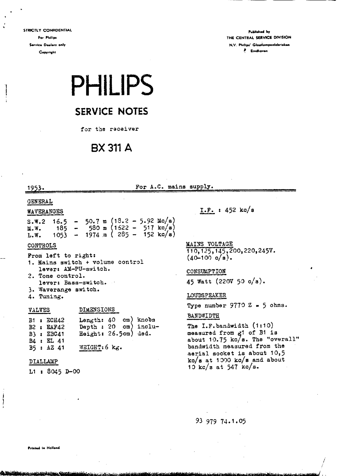 Philips BX-311-A Service Manual