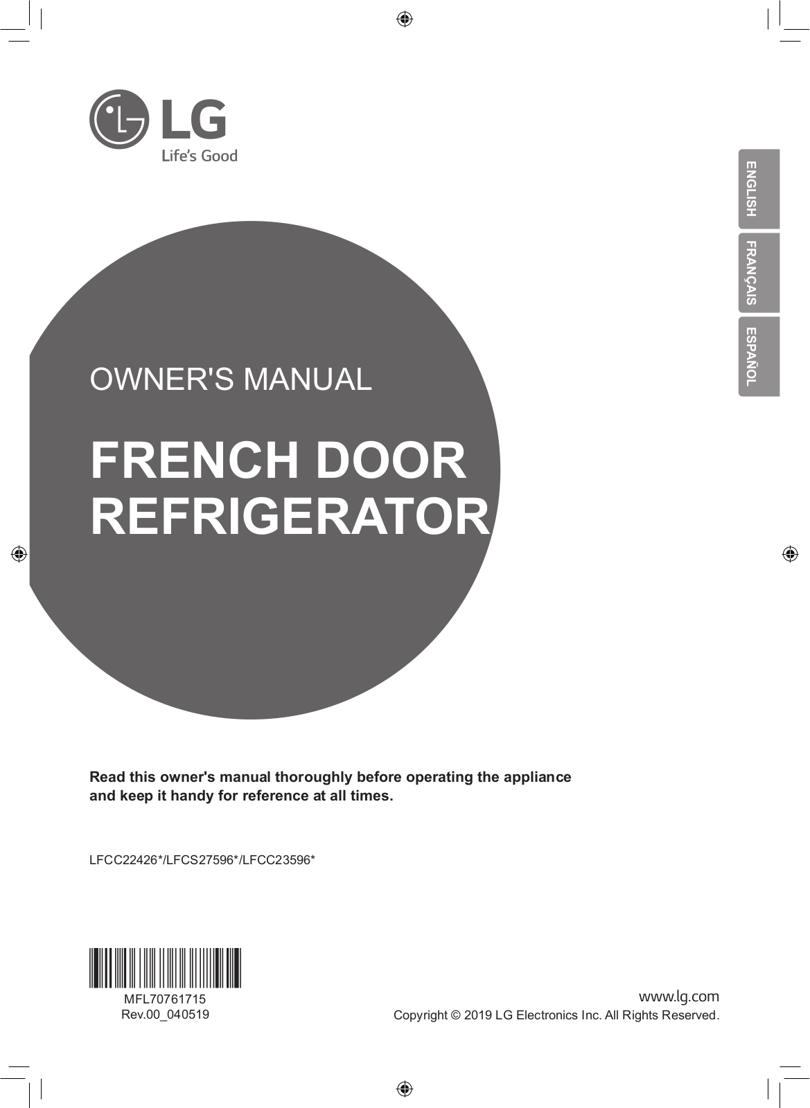 LG LFCS27596S User Manual