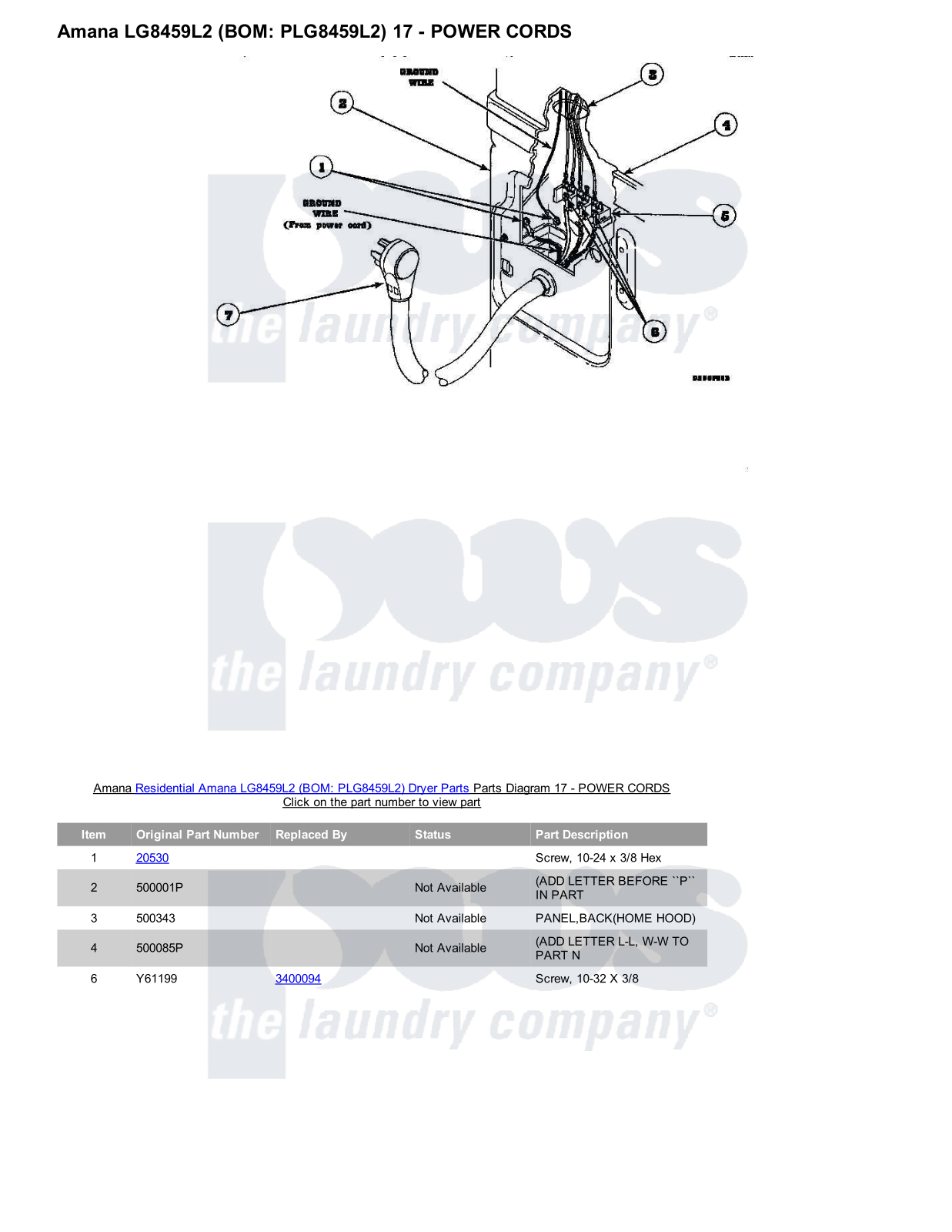 Amana LG8459L2 Parts Diagram