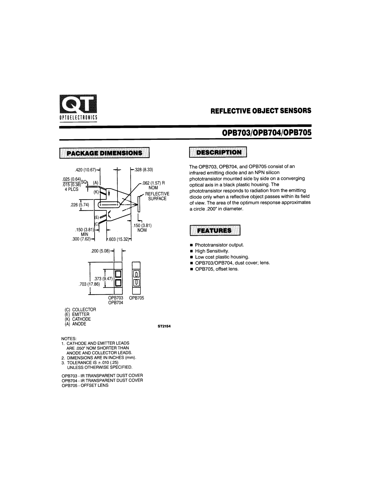 QT OPB705, OPB704, OPB703 Datasheet