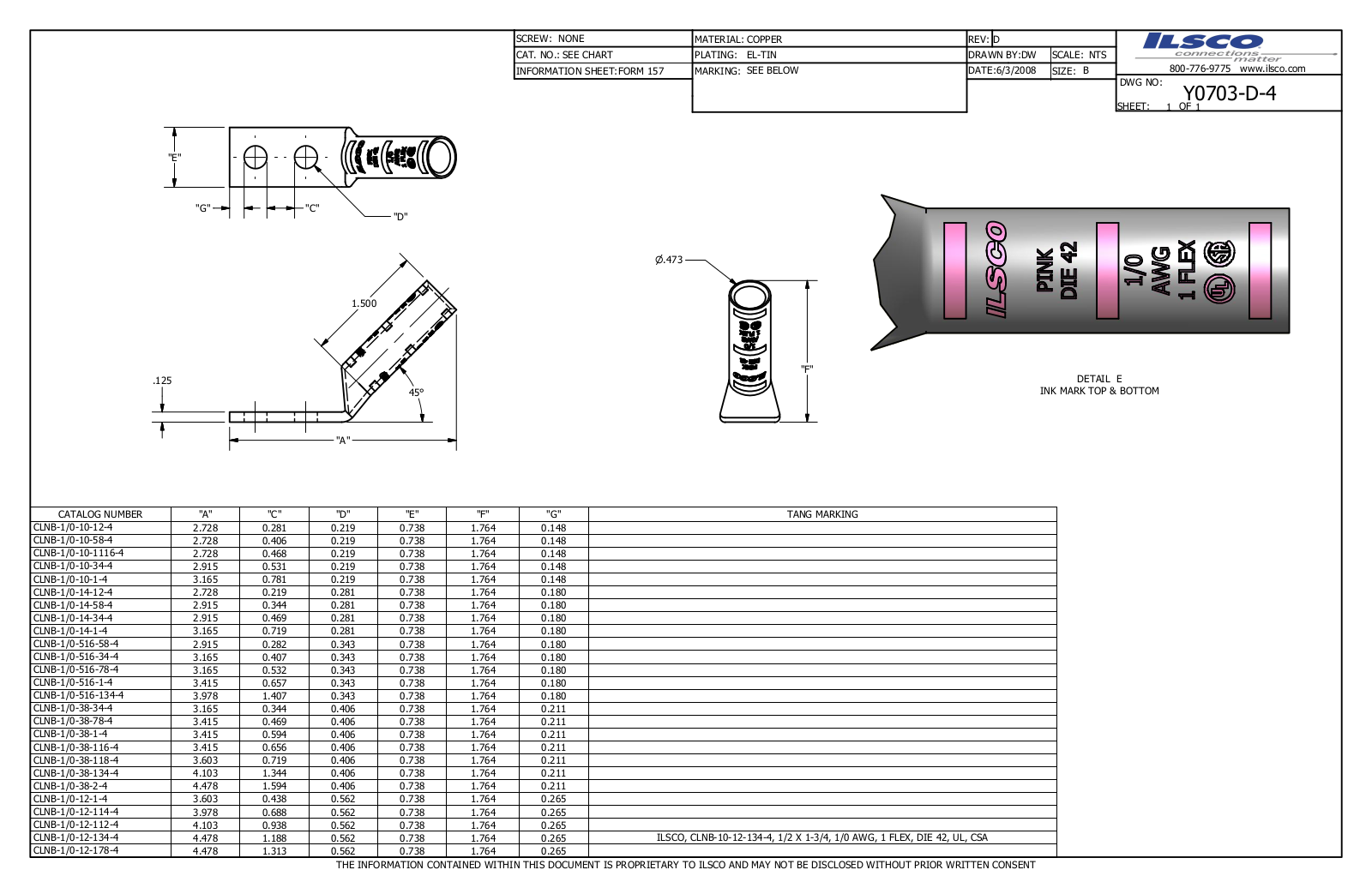 Ilsco CLNB-1/0-14-58-4 Data sheet