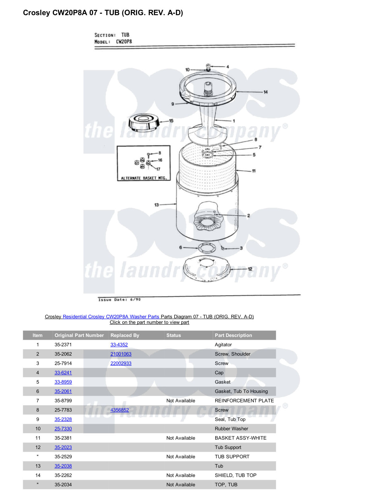 Crosley CW20P8A Parts Diagram