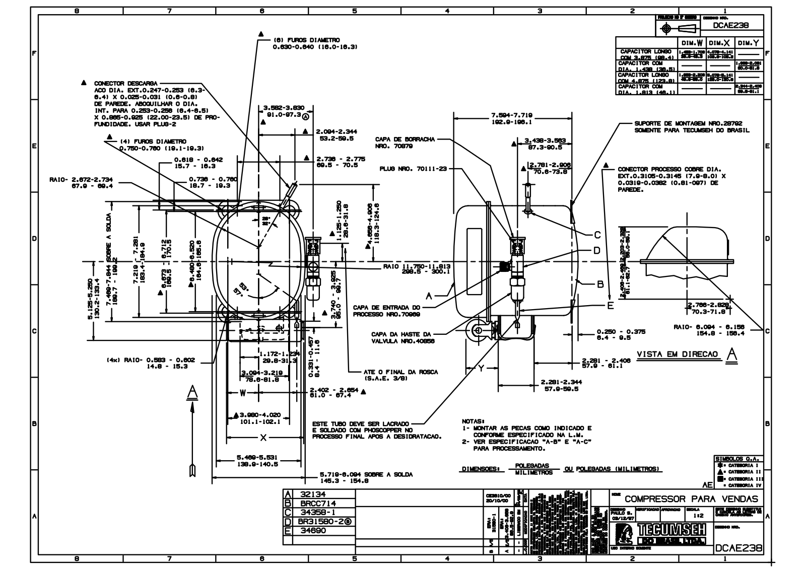 Tecumseh AEA4430AXA, AEA4430YXA, AEA4430YXC, AEA4430YXD Drawing Data