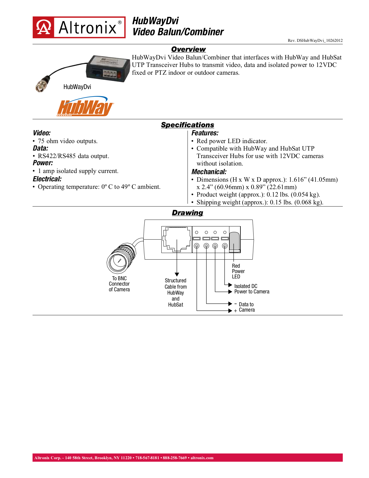 Altronix HubWayDvi Specsheet