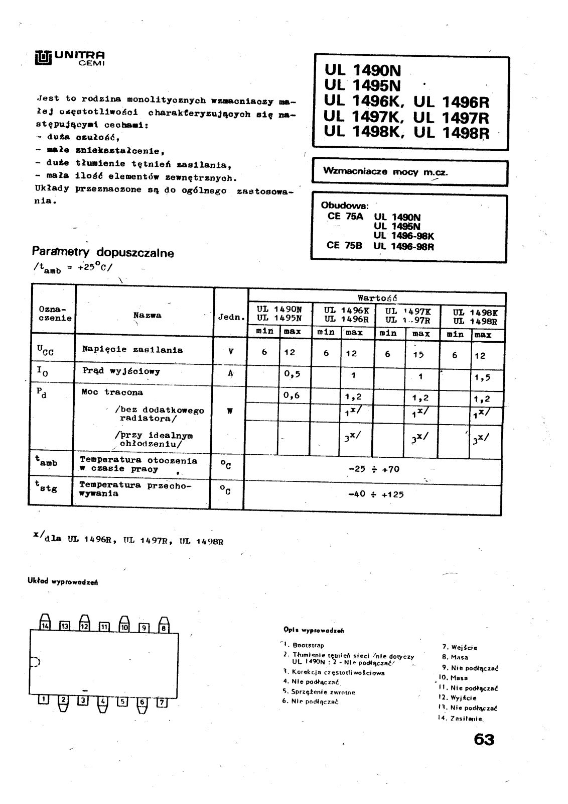 Datasheet UL1498R, UL1490 Datasheet (UNITRA) - ManualMachine.com