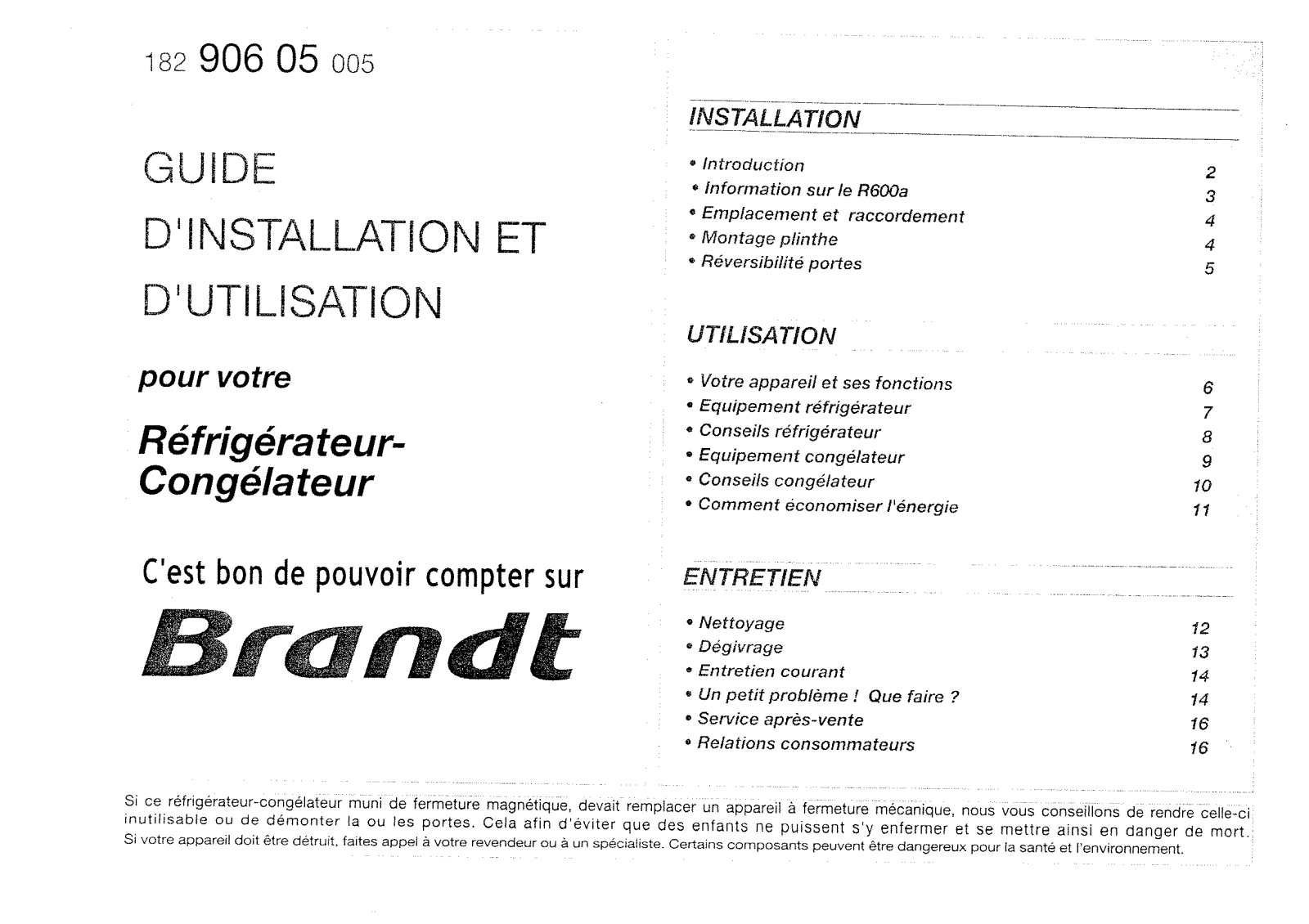 BRANDT DDB250MF User Manual