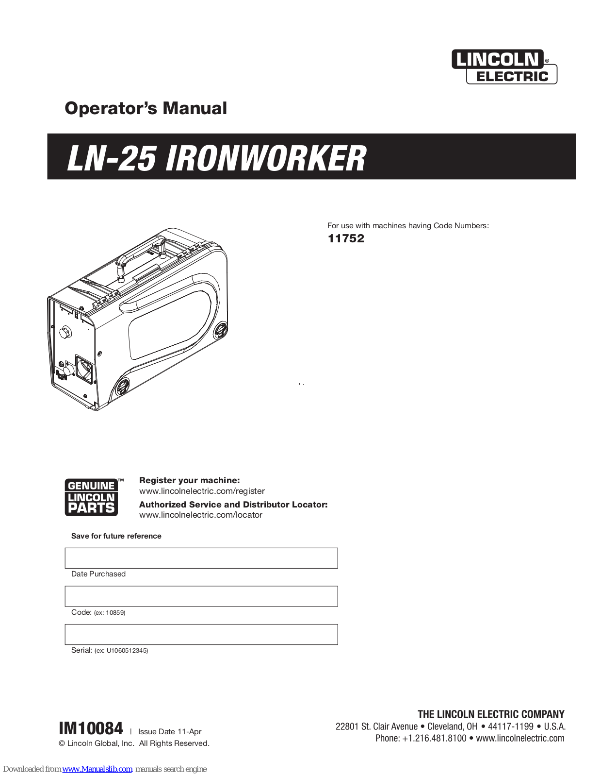 Lincoln LN-25 IRONWORKER Operator's Manual