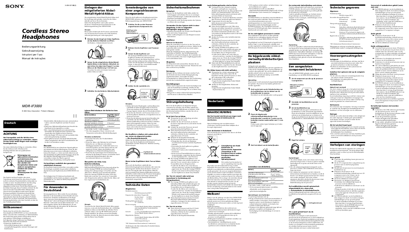 Sony MDR-IF3000 User Manual
