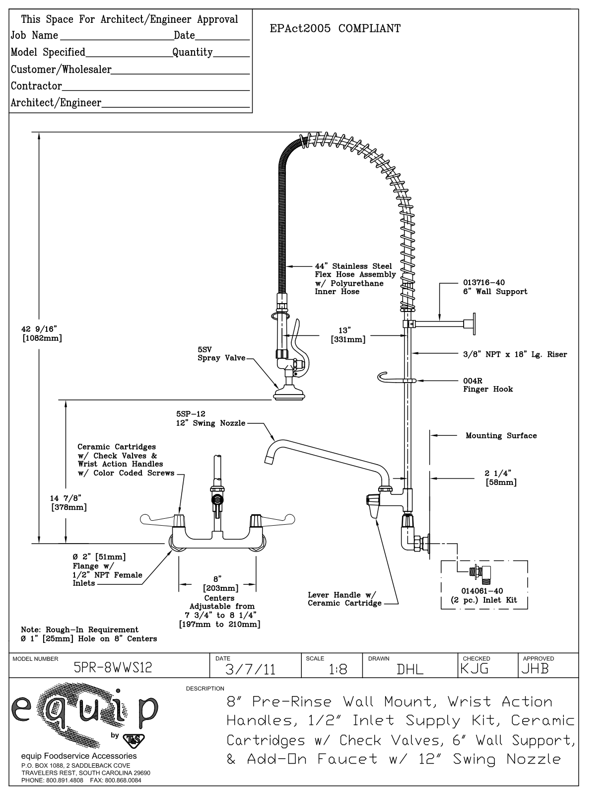 T&S Brass 5PR-8WWS12 User Manual