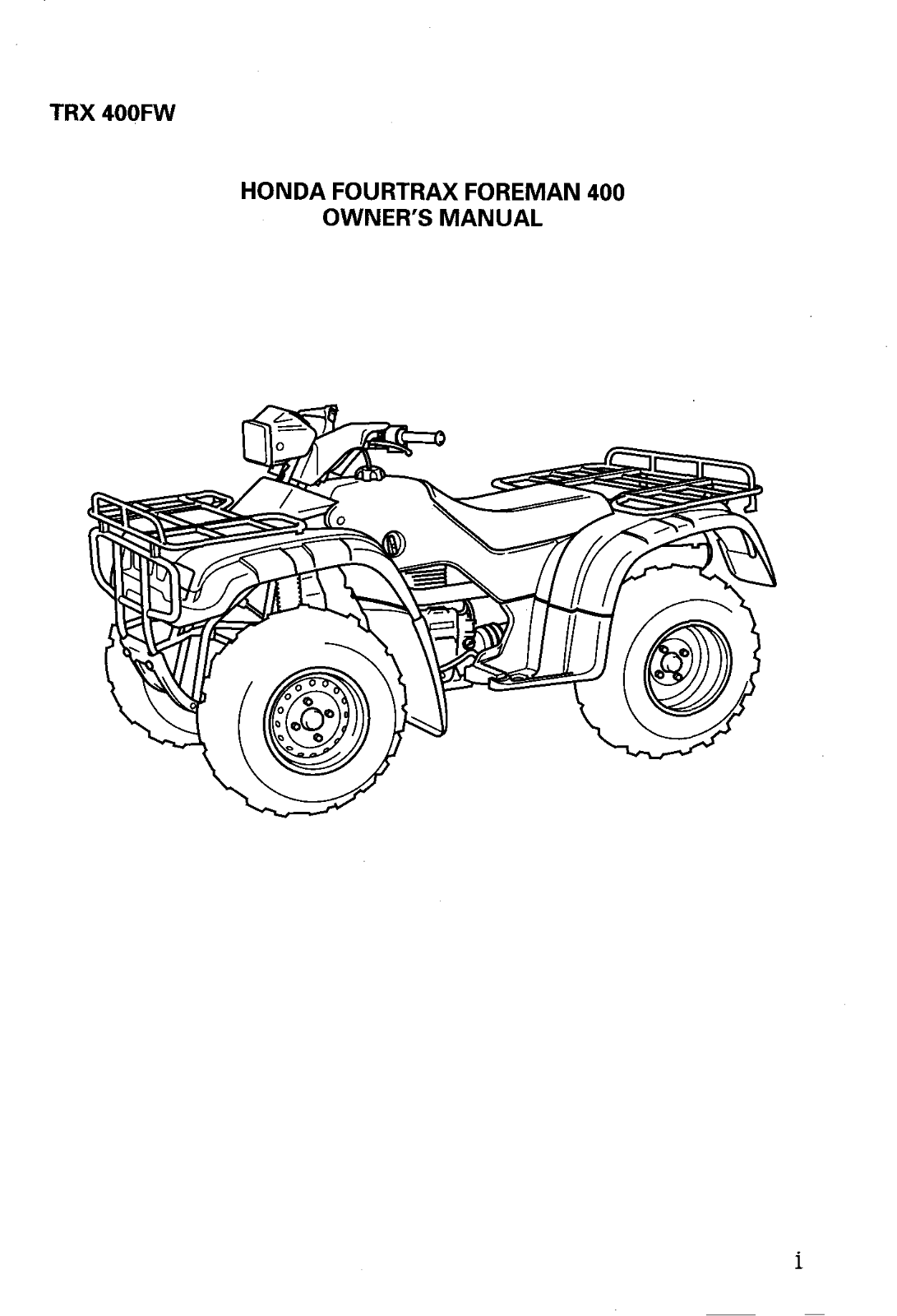 HONDA TRX400FW 1997 User Manual