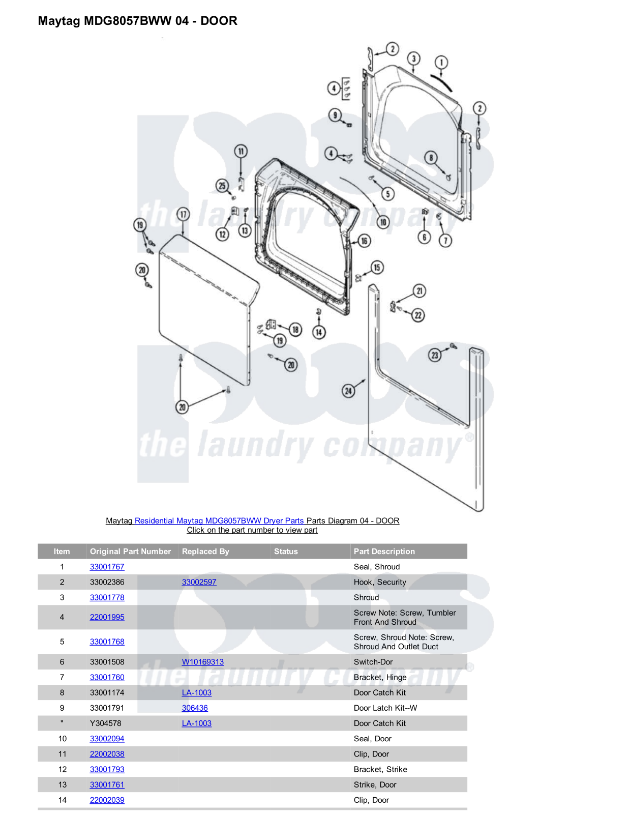 Maytag MDG8057BWW Parts Diagram