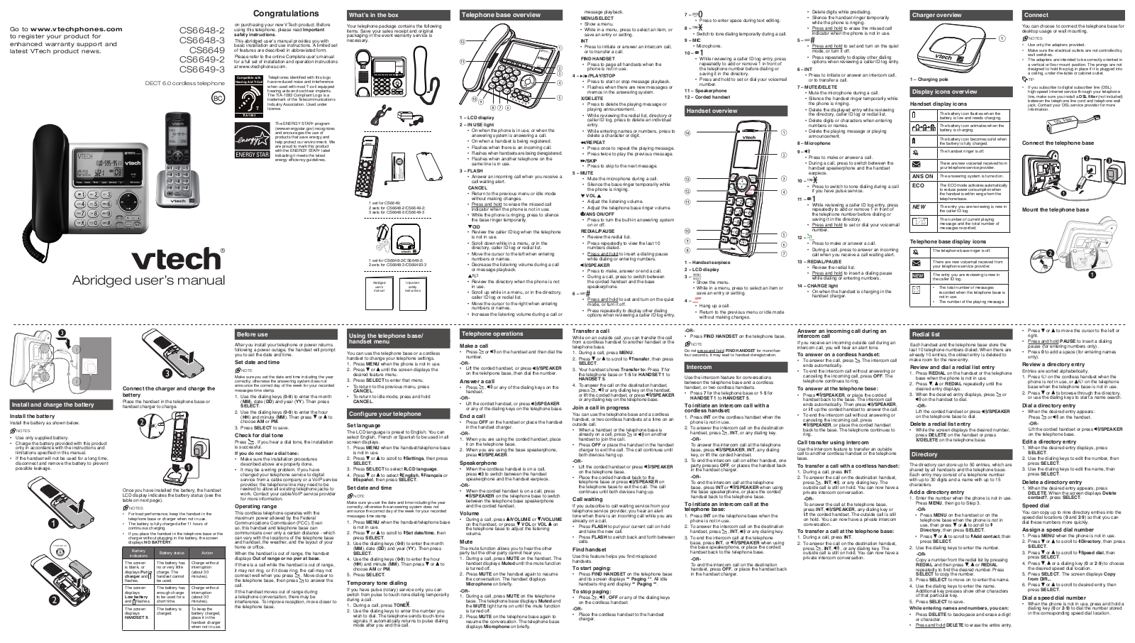 VTech CS6649, CS6649-2, CS6648-2 User Manual