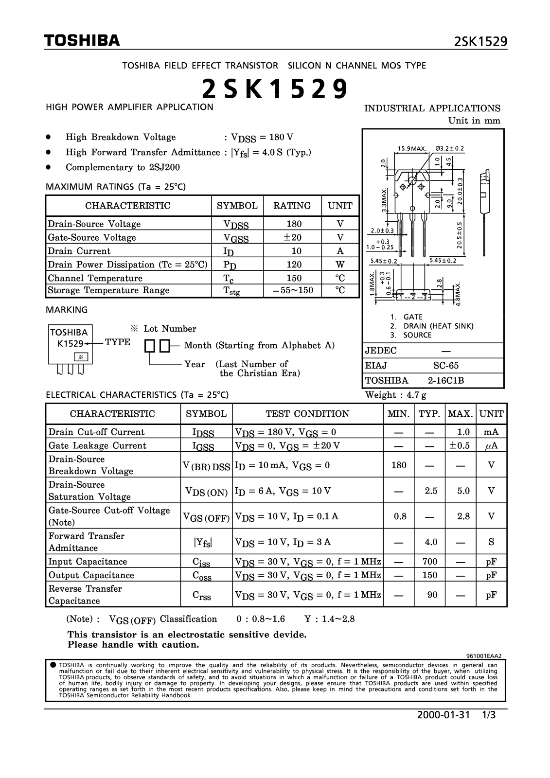 Datasheet 2SK1529Y Specification - ManualMachine.com