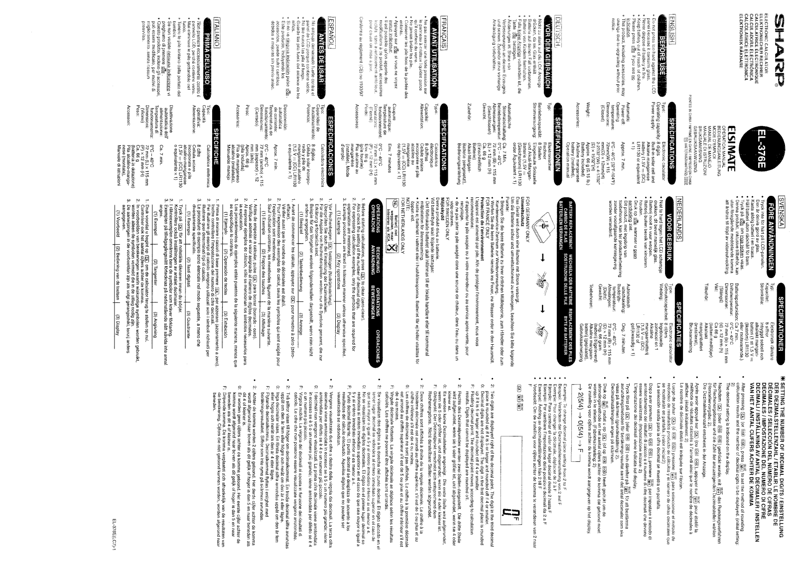 SHARP EL-376E User Manual