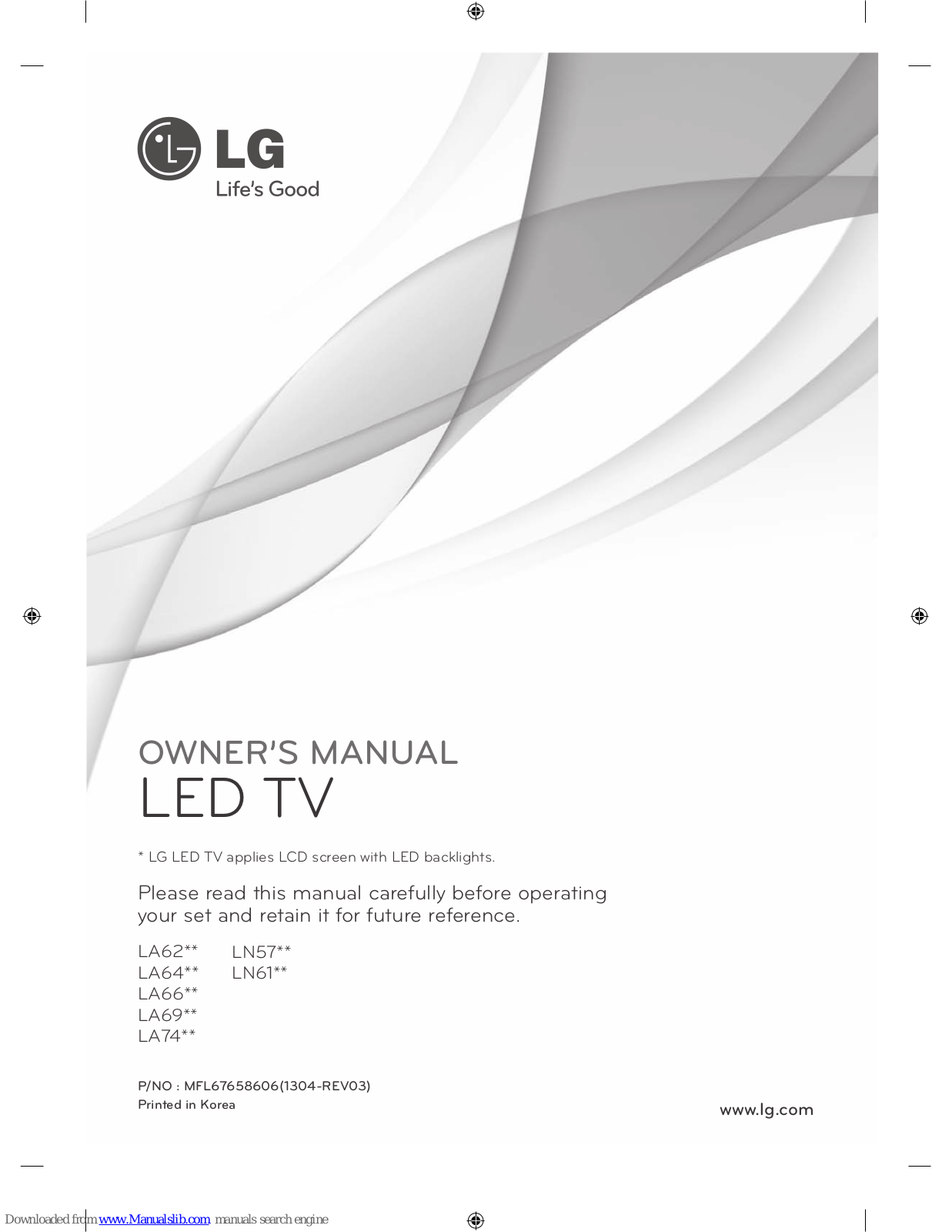 LG LA64 Series, LA69 Series, LA62 Series, LA66 Series, LN57 Series Owner's Manual