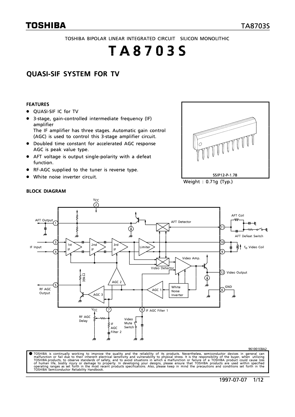 Toshiba TA8703S Datasheet