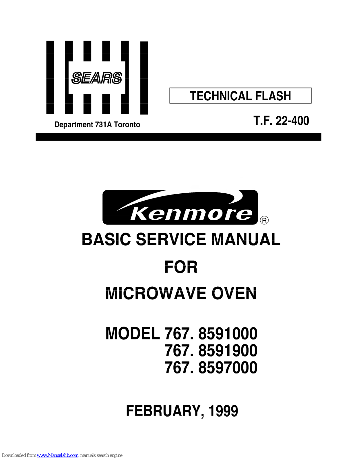 Kenmore 767.8591000, 767.8591900, 767.8597000 Basic Service Manual