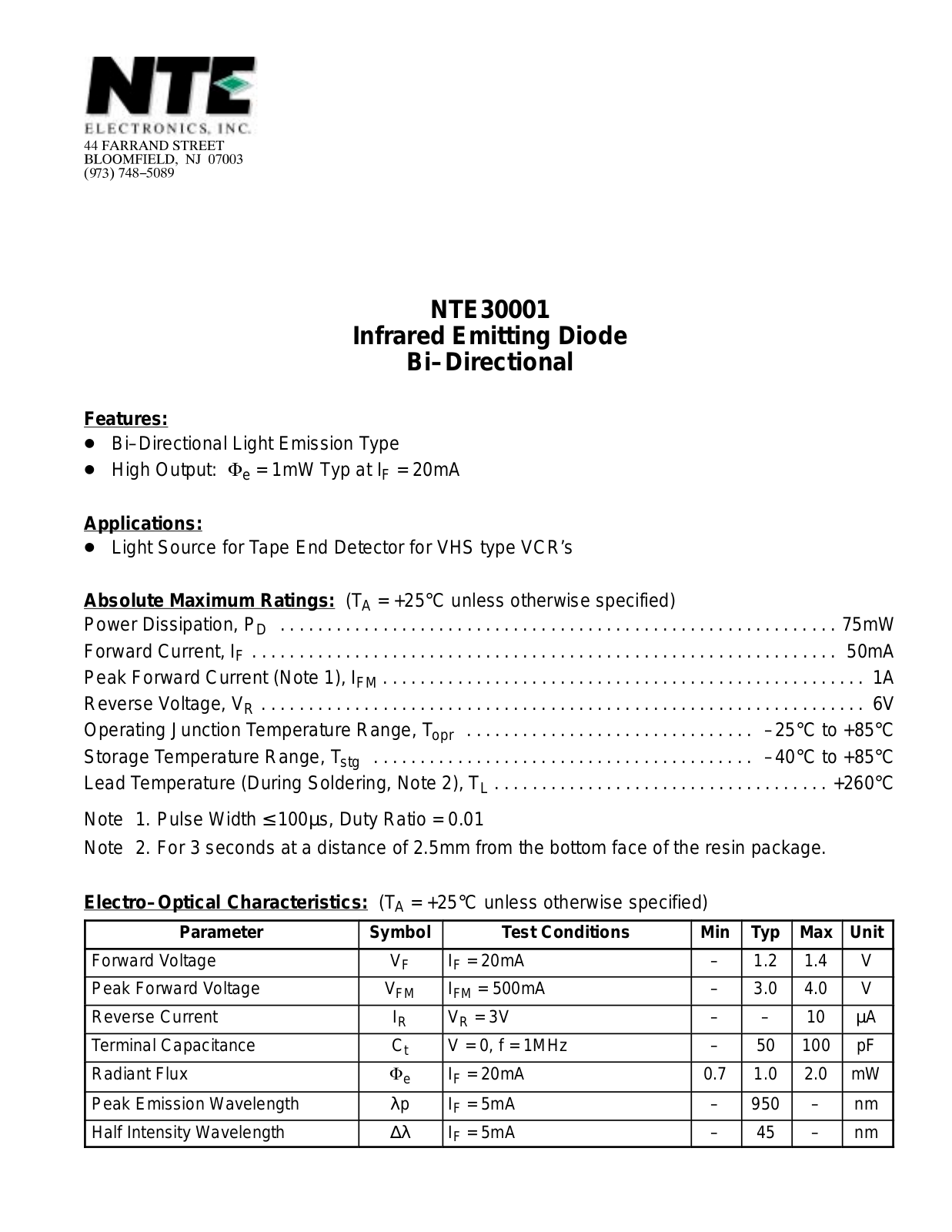 Datasheet NTE30001 Datasheet (NTE) - ManualMachine.com