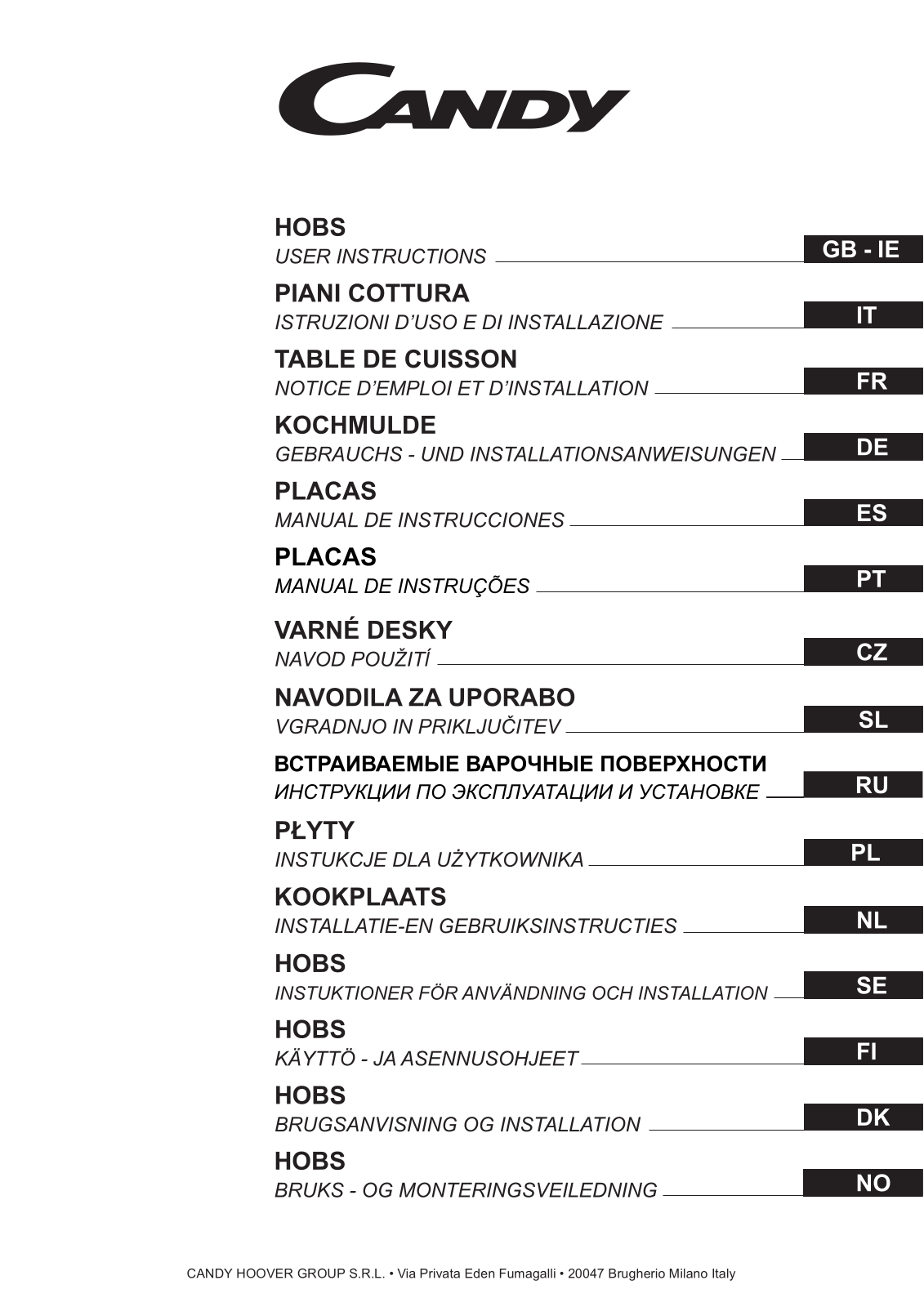 Candy 33801503 Instruction manual