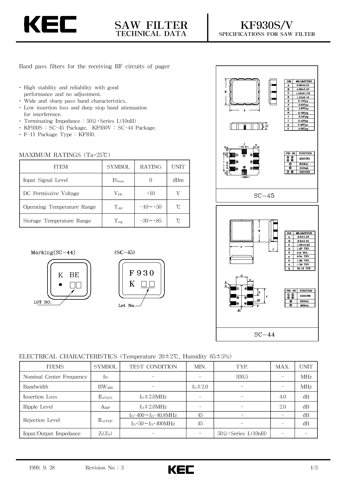 KEC KF930V, KF930S Datasheet