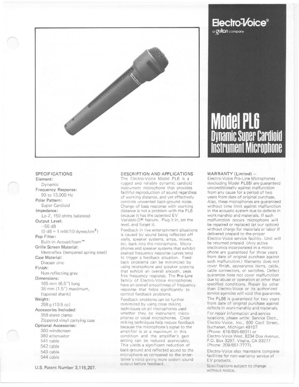 Electro-Voice PL6 User Manual