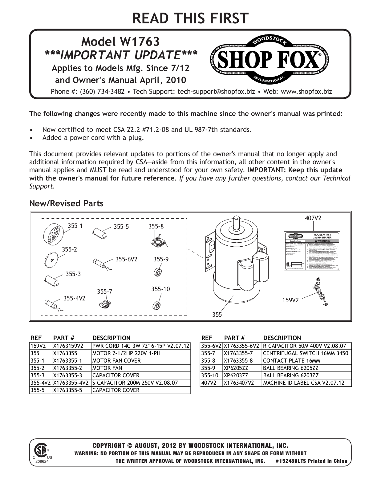 Shop fox W1763 User Manual