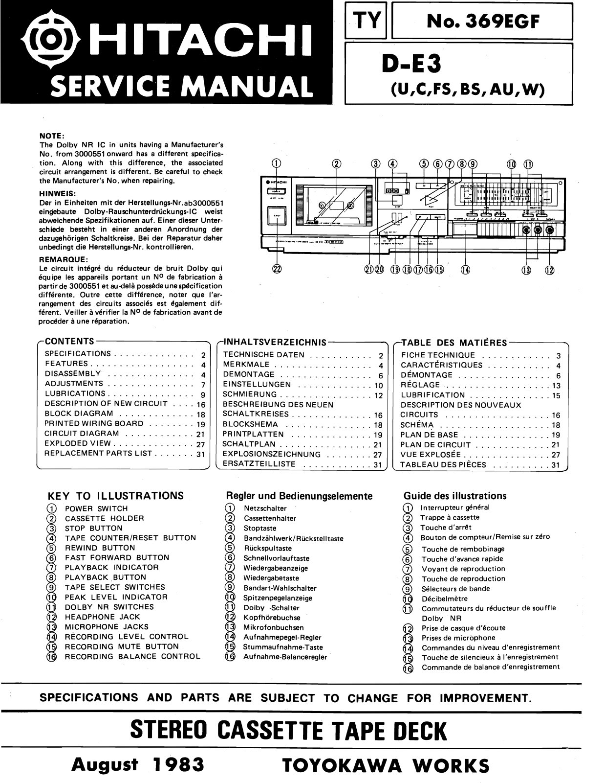 Hitachi DE-3 Service Manual