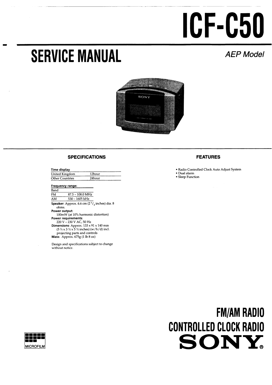 Sony ICFC-50 Service manual