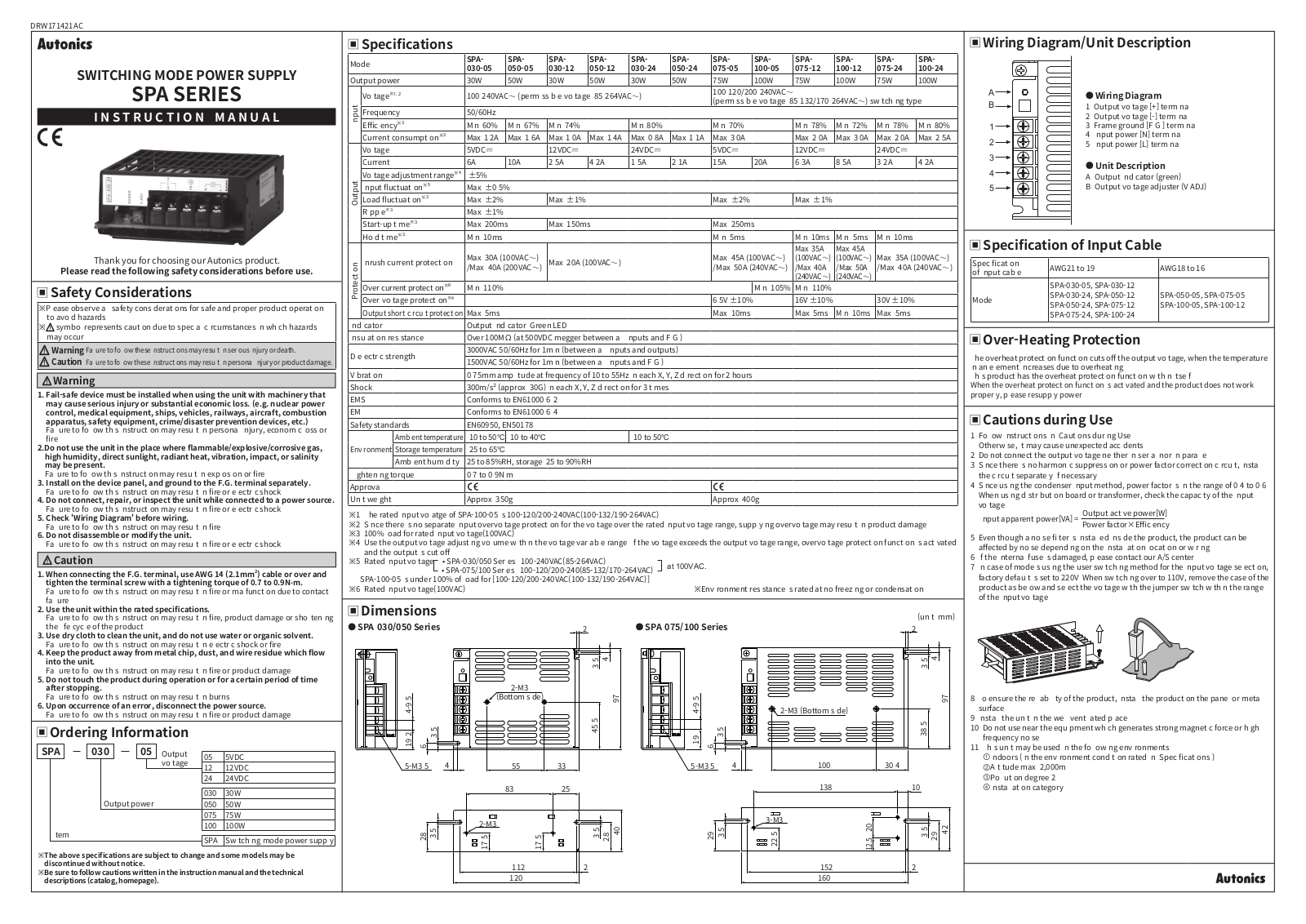 Autonics SPA SERIES Instruction Manual